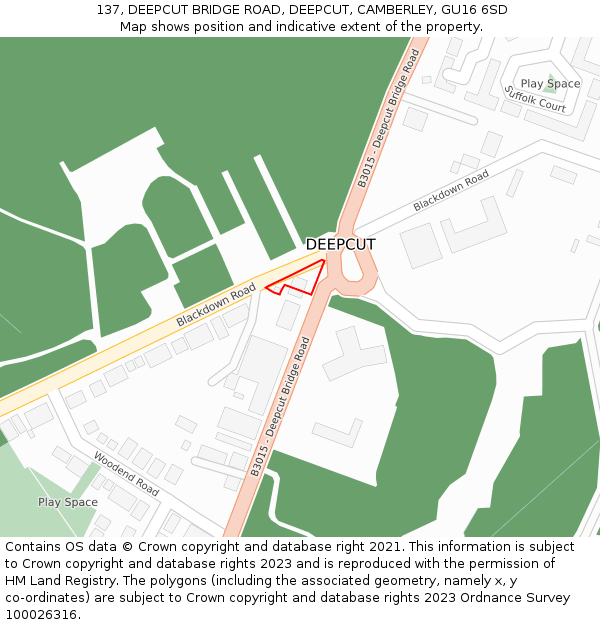 137, DEEPCUT BRIDGE ROAD, DEEPCUT, CAMBERLEY, GU16 6SD: Location map and indicative extent of plot