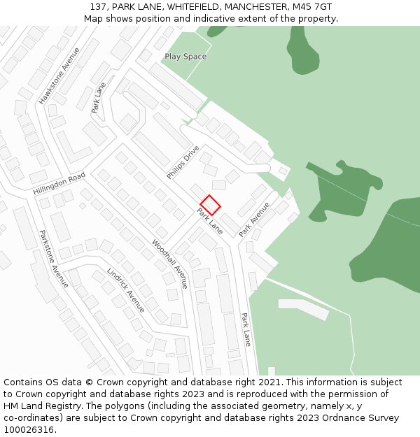 137, PARK LANE, WHITEFIELD, MANCHESTER, M45 7GT: Location map and indicative extent of plot