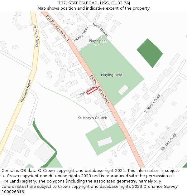 137, STATION ROAD, LISS, GU33 7AJ: Location map and indicative extent of plot