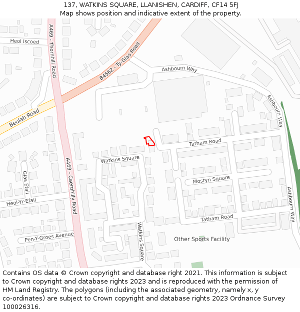 137, WATKINS SQUARE, LLANISHEN, CARDIFF, CF14 5FJ: Location map and indicative extent of plot