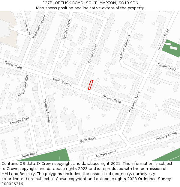 137B, OBELISK ROAD, SOUTHAMPTON, SO19 9DN: Location map and indicative extent of plot