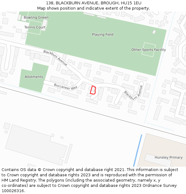 138, BLACKBURN AVENUE, BROUGH, HU15 1EU: Location map and indicative extent of plot