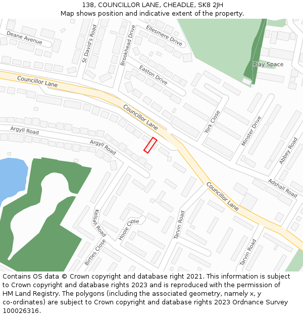 138, COUNCILLOR LANE, CHEADLE, SK8 2JH: Location map and indicative extent of plot