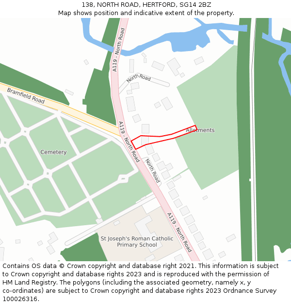 138, NORTH ROAD, HERTFORD, SG14 2BZ: Location map and indicative extent of plot