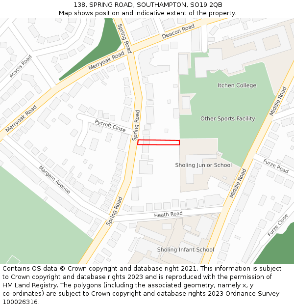 138, SPRING ROAD, SOUTHAMPTON, SO19 2QB: Location map and indicative extent of plot