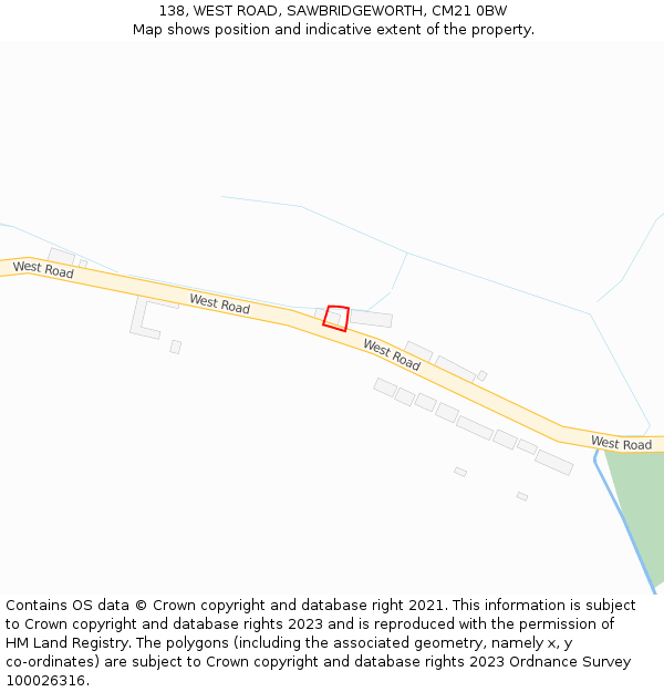 138, WEST ROAD, SAWBRIDGEWORTH, CM21 0BW: Location map and indicative extent of plot