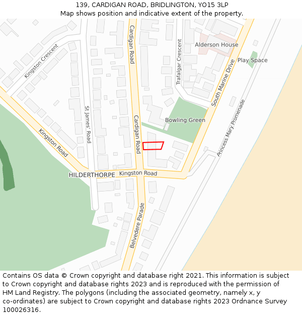 139, CARDIGAN ROAD, BRIDLINGTON, YO15 3LP: Location map and indicative extent of plot