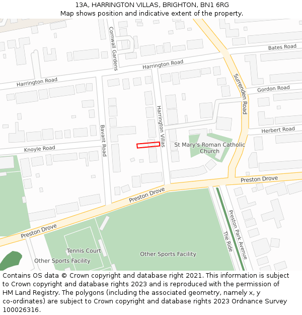 13A, HARRINGTON VILLAS, BRIGHTON, BN1 6RG: Location map and indicative extent of plot
