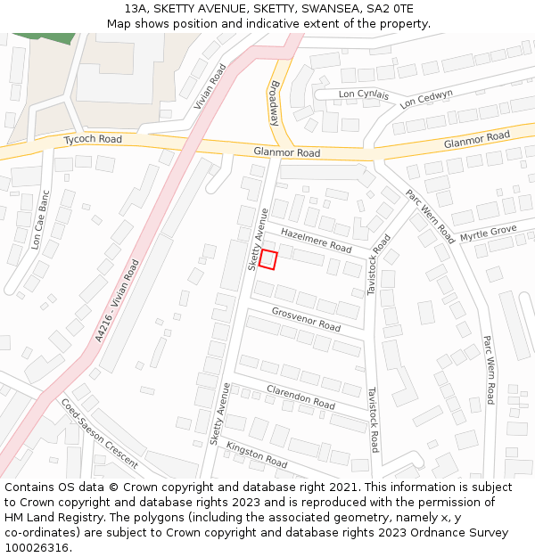 13A, SKETTY AVENUE, SKETTY, SWANSEA, SA2 0TE: Location map and indicative extent of plot