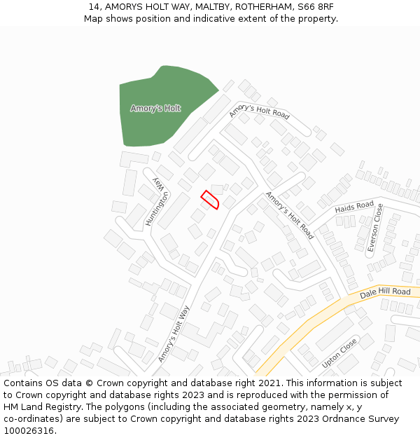 14, AMORYS HOLT WAY, MALTBY, ROTHERHAM, S66 8RF: Location map and indicative extent of plot