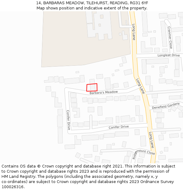 14, BARBARAS MEADOW, TILEHURST, READING, RG31 6YF: Location map and indicative extent of plot