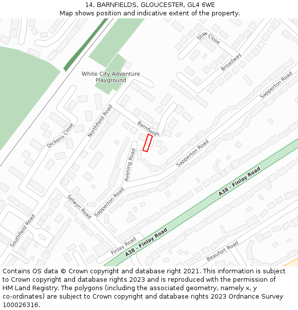 14, BARNFIELDS, GLOUCESTER, GL4 6WE: Location map and indicative extent of plot