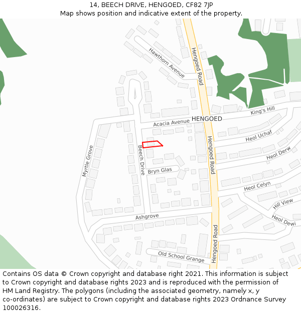 14, BEECH DRIVE, HENGOED, CF82 7JP: Location map and indicative extent of plot