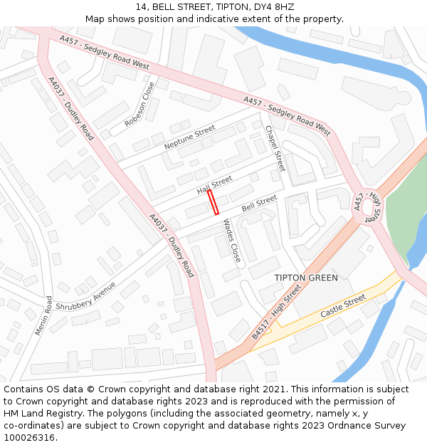 14, BELL STREET, TIPTON, DY4 8HZ: Location map and indicative extent of plot