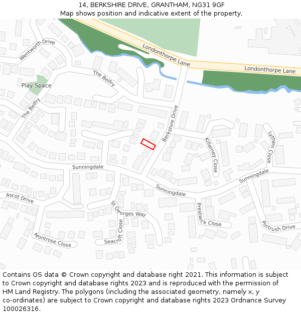 14, BERKSHIRE DRIVE, GRANTHAM, NG31 9GF: Location map and indicative extent of plot