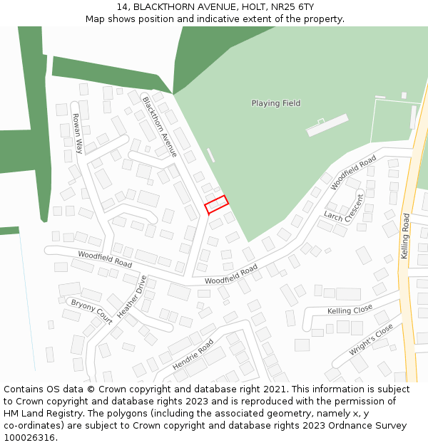 14, BLACKTHORN AVENUE, HOLT, NR25 6TY: Location map and indicative extent of plot