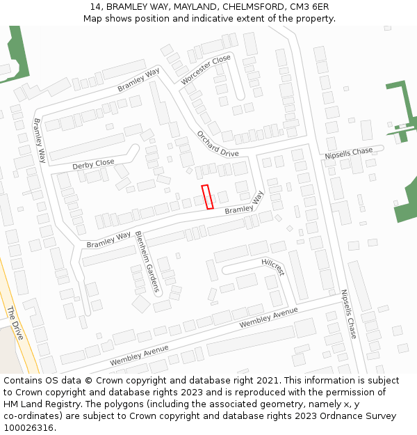 14, BRAMLEY WAY, MAYLAND, CHELMSFORD, CM3 6ER: Location map and indicative extent of plot