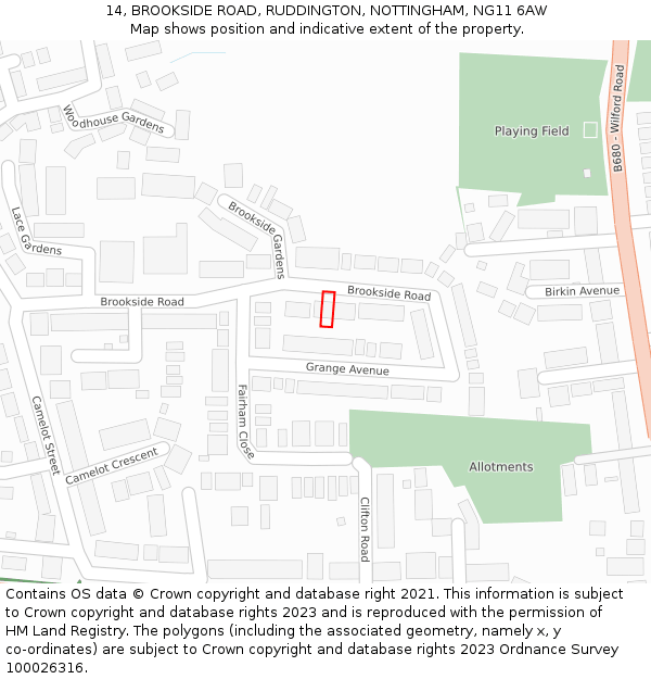 14, BROOKSIDE ROAD, RUDDINGTON, NOTTINGHAM, NG11 6AW: Location map and indicative extent of plot