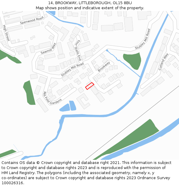 14, BROOKWAY, LITTLEBOROUGH, OL15 8BU: Location map and indicative extent of plot