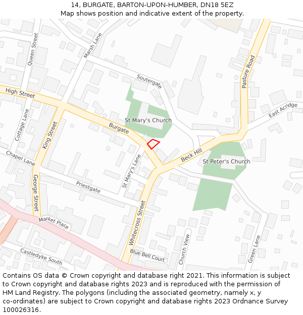 14, BURGATE, BARTON-UPON-HUMBER, DN18 5EZ: Location map and indicative extent of plot