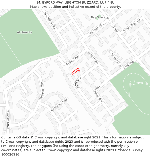 14, BYFORD WAY, LEIGHTON BUZZARD, LU7 4NU: Location map and indicative extent of plot