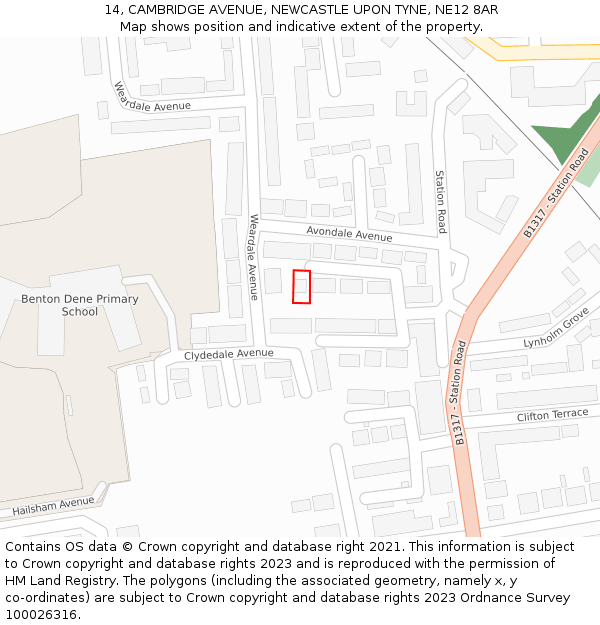 14, CAMBRIDGE AVENUE, NEWCASTLE UPON TYNE, NE12 8AR: Location map and indicative extent of plot