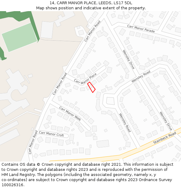 14, CARR MANOR PLACE, LEEDS, LS17 5DL: Location map and indicative extent of plot