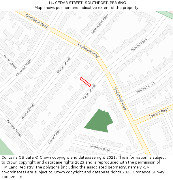 14, CEDAR STREET, SOUTHPORT, PR8 6NG: Location map and indicative extent of plot