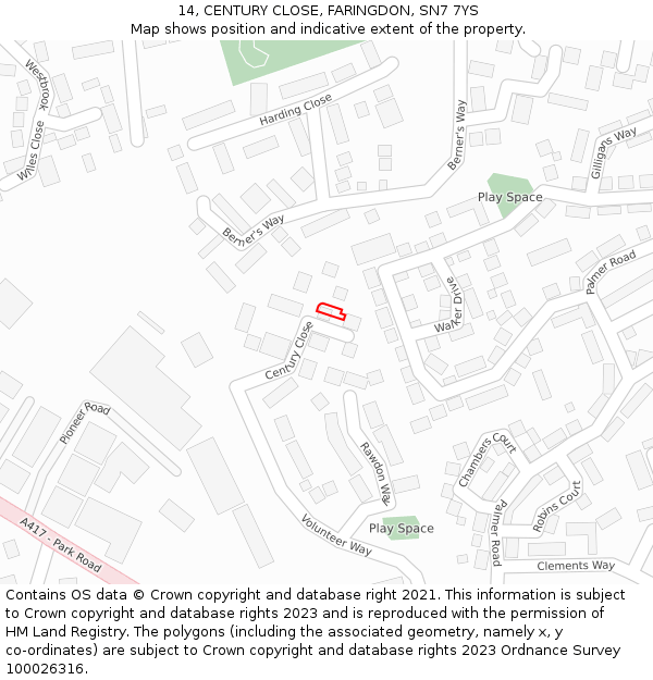 14, CENTURY CLOSE, FARINGDON, SN7 7YS: Location map and indicative extent of plot