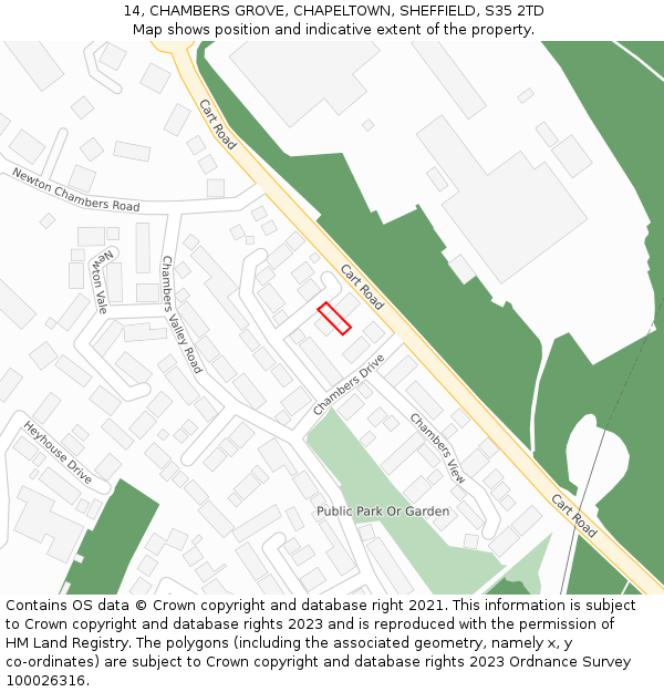 14, CHAMBERS GROVE, CHAPELTOWN, SHEFFIELD, S35 2TD: Location map and indicative extent of plot