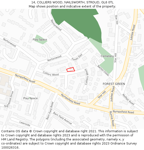 14, COLLIERS WOOD, NAILSWORTH, STROUD, GL6 0TL: Location map and indicative extent of plot