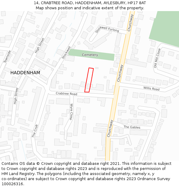 14, CRABTREE ROAD, HADDENHAM, AYLESBURY, HP17 8AT: Location map and indicative extent of plot