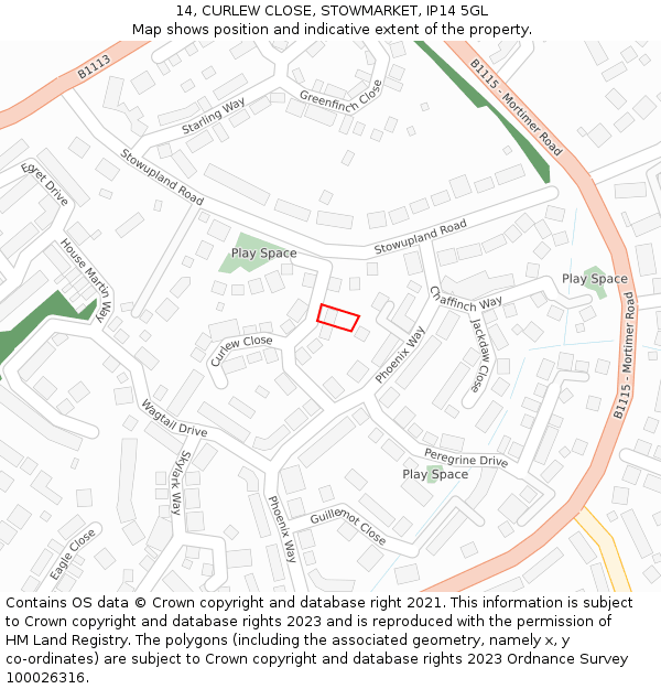 14, CURLEW CLOSE, STOWMARKET, IP14 5GL: Location map and indicative extent of plot