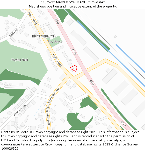 14, CWRT MAES GOCH, BAGILLT, CH6 6AT: Location map and indicative extent of plot