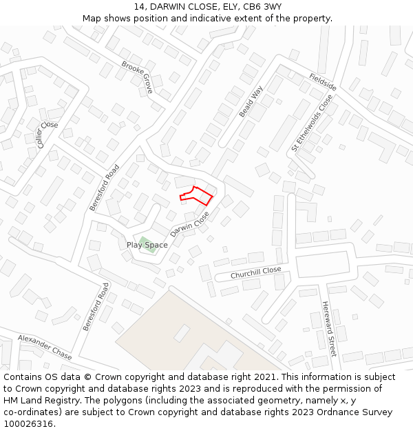 14, DARWIN CLOSE, ELY, CB6 3WY: Location map and indicative extent of plot