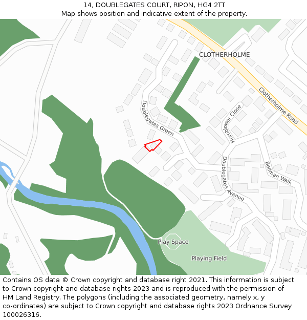 14, DOUBLEGATES COURT, RIPON, HG4 2TT: Location map and indicative extent of plot