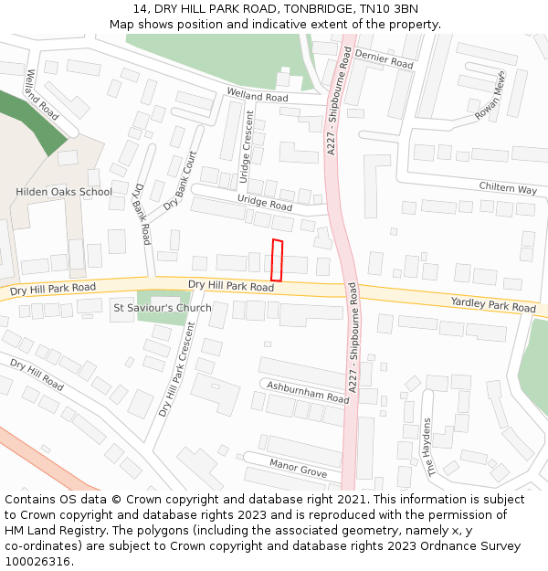 14, DRY HILL PARK ROAD, TONBRIDGE, TN10 3BN: Location map and indicative extent of plot