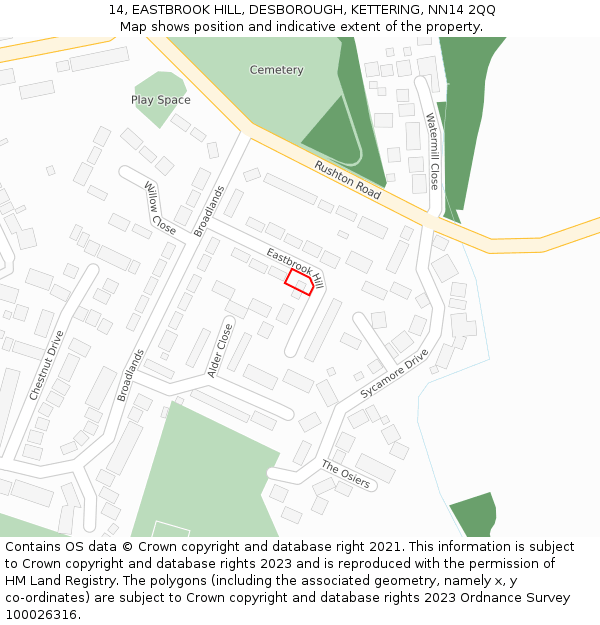 14, EASTBROOK HILL, DESBOROUGH, KETTERING, NN14 2QQ: Location map and indicative extent of plot