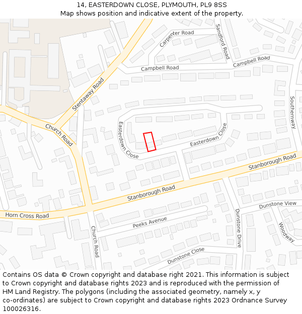 14, EASTERDOWN CLOSE, PLYMOUTH, PL9 8SS: Location map and indicative extent of plot