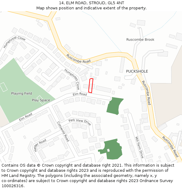 14, ELM ROAD, STROUD, GL5 4NT: Location map and indicative extent of plot