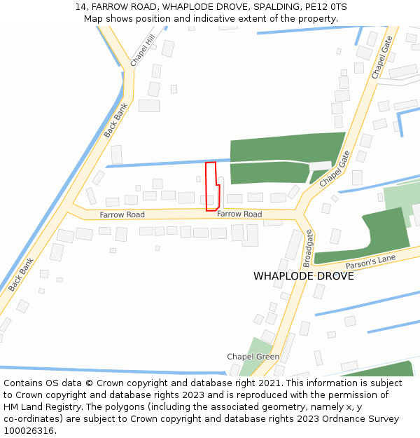 14, FARROW ROAD, WHAPLODE DROVE, SPALDING, PE12 0TS: Location map and indicative extent of plot