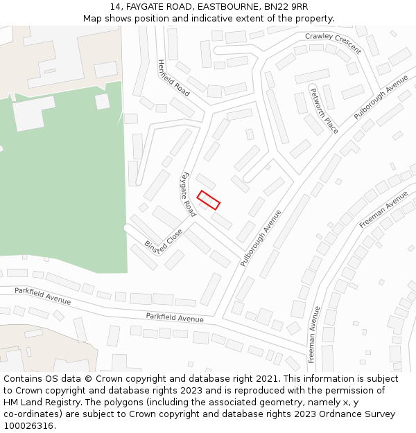 14, FAYGATE ROAD, EASTBOURNE, BN22 9RR: Location map and indicative extent of plot