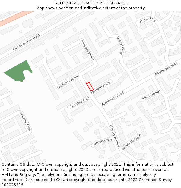 14, FELSTEAD PLACE, BLYTH, NE24 3HL: Location map and indicative extent of plot