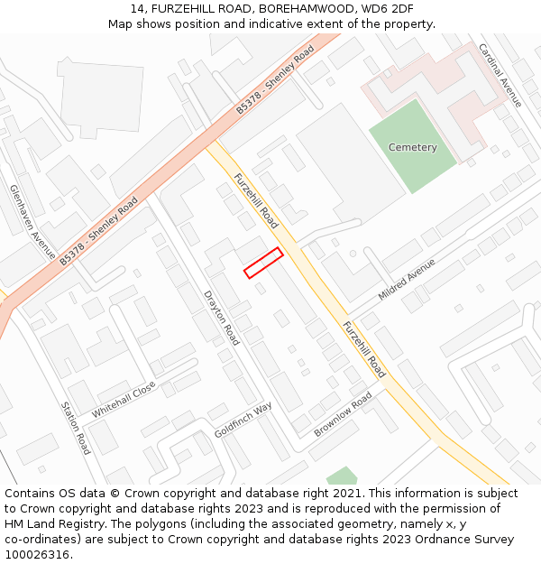 14, FURZEHILL ROAD, BOREHAMWOOD, WD6 2DF: Location map and indicative extent of plot