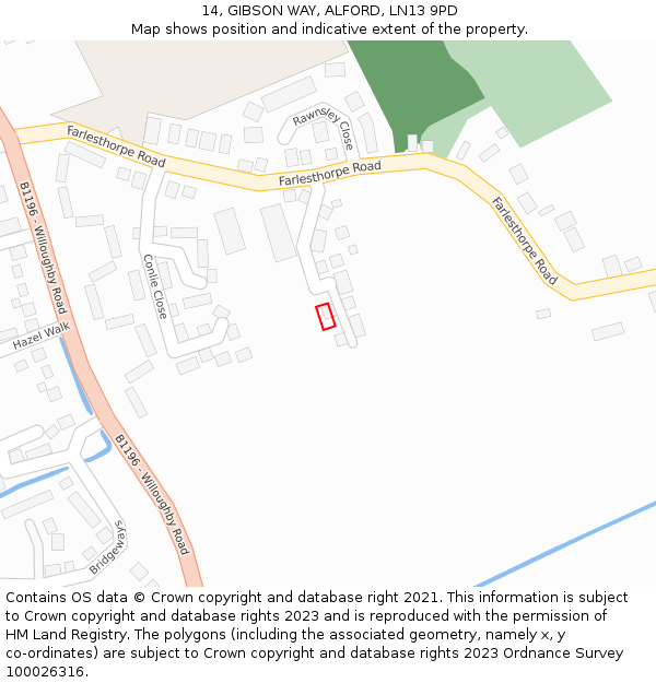 14, GIBSON WAY, ALFORD, LN13 9PD: Location map and indicative extent of plot