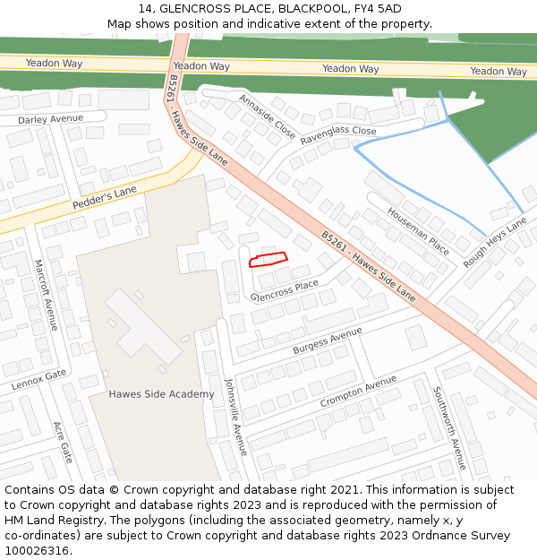 14, GLENCROSS PLACE, BLACKPOOL, FY4 5AD: Location map and indicative extent of plot