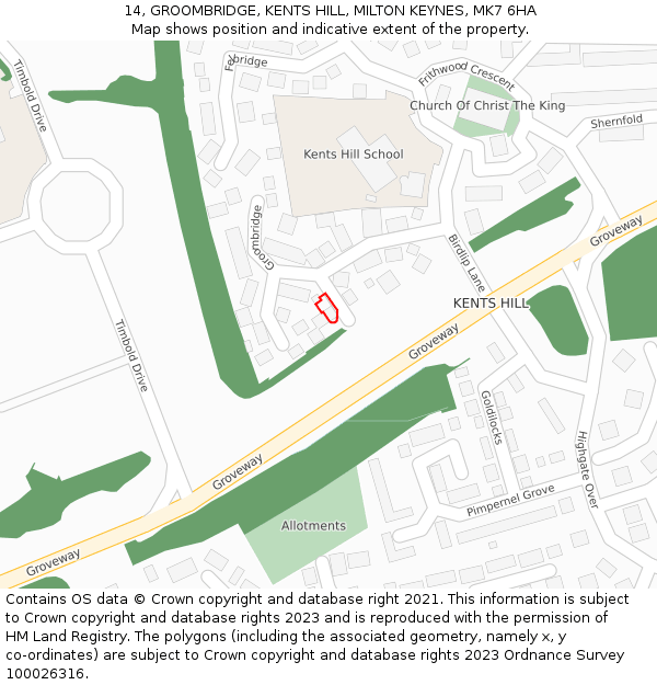 14, GROOMBRIDGE, KENTS HILL, MILTON KEYNES, MK7 6HA: Location map and indicative extent of plot