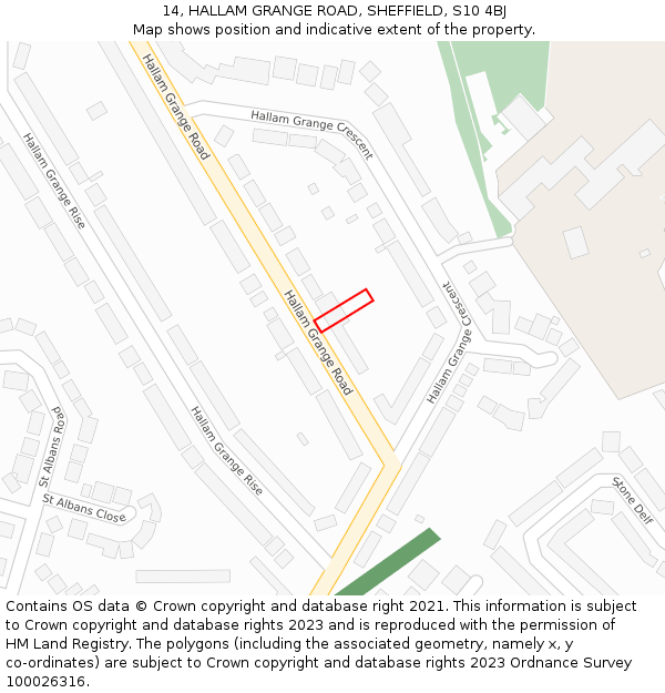 14, HALLAM GRANGE ROAD, SHEFFIELD, S10 4BJ: Location map and indicative extent of plot