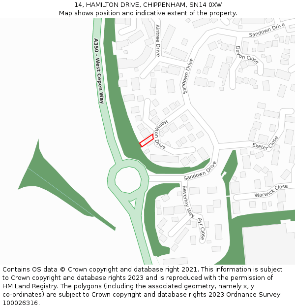 14, HAMILTON DRIVE, CHIPPENHAM, SN14 0XW: Location map and indicative extent of plot