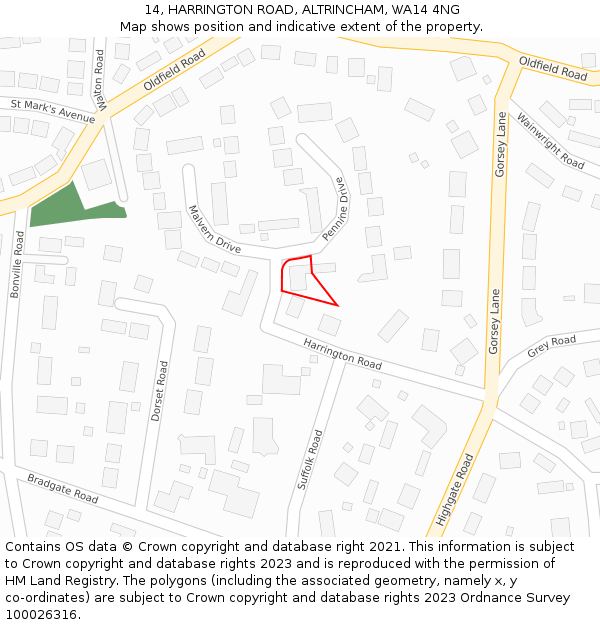 14, HARRINGTON ROAD, ALTRINCHAM, WA14 4NG: Location map and indicative extent of plot